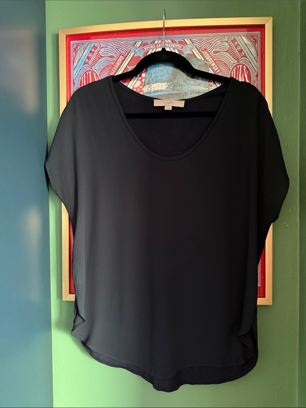 LOFT Black Scoop Neck Draped Women's Blouse